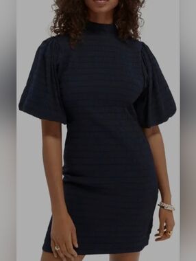 Scotch & Soda Voluminous Sleeved Mini Dress Night Navy Blue Lined Shirred Medium